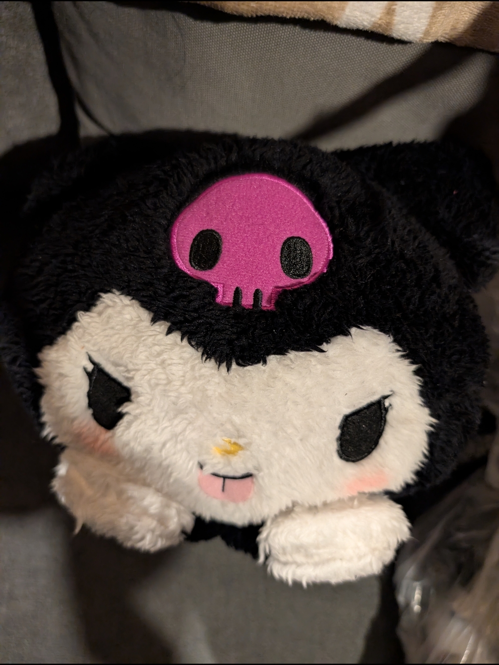 Kuromi Plush Toy with Pink Skull Accent